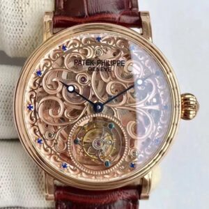 Patek Philippe Tourbillon Rose Gold Skeleton Dial Replica Watch