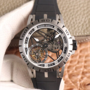 Roger Dubuis Excalibur Spidr RDDBEX0479 JB Factory Tourbillon Skeleton Dial Black Strap Replica Watch