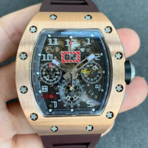 Richard Mille RM011 KV Factory Rose Gold Brown Rubber Strap Replica Watch