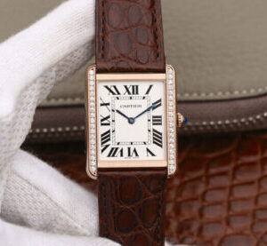 Cartier Tank WT200005 K11 Factory Rose Gold Diamonds Replica Watch