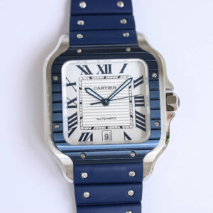 Santos De Cartier GF Factory Blue Rubber Strap Replica Watch